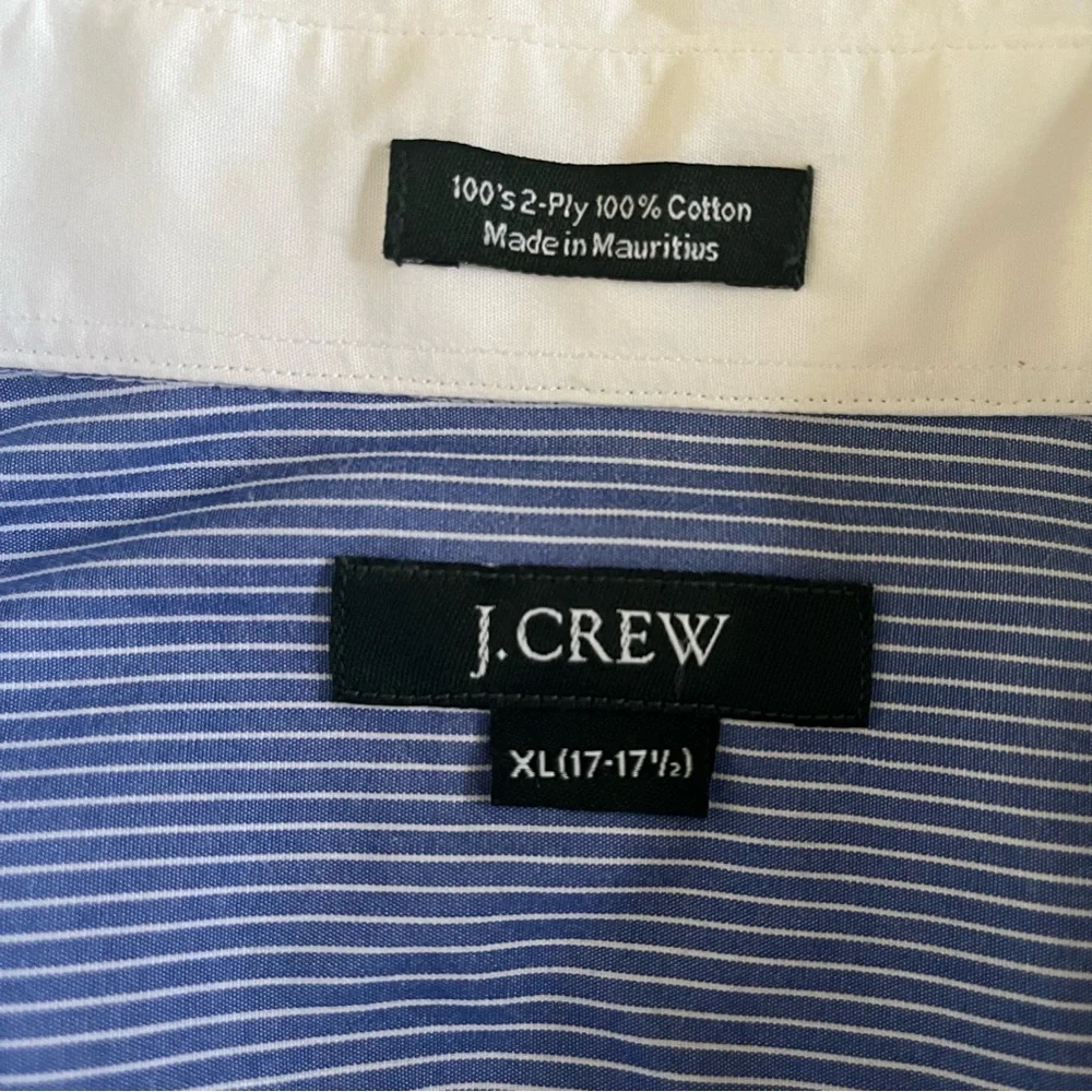 J.Crew Men's XL Blue White Stripe Contrast Collar Cuffs Dress Shirt Button Up